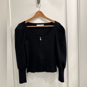 Jonathan Simkhai Black Puff Sleeve Zip Sweater Size Small